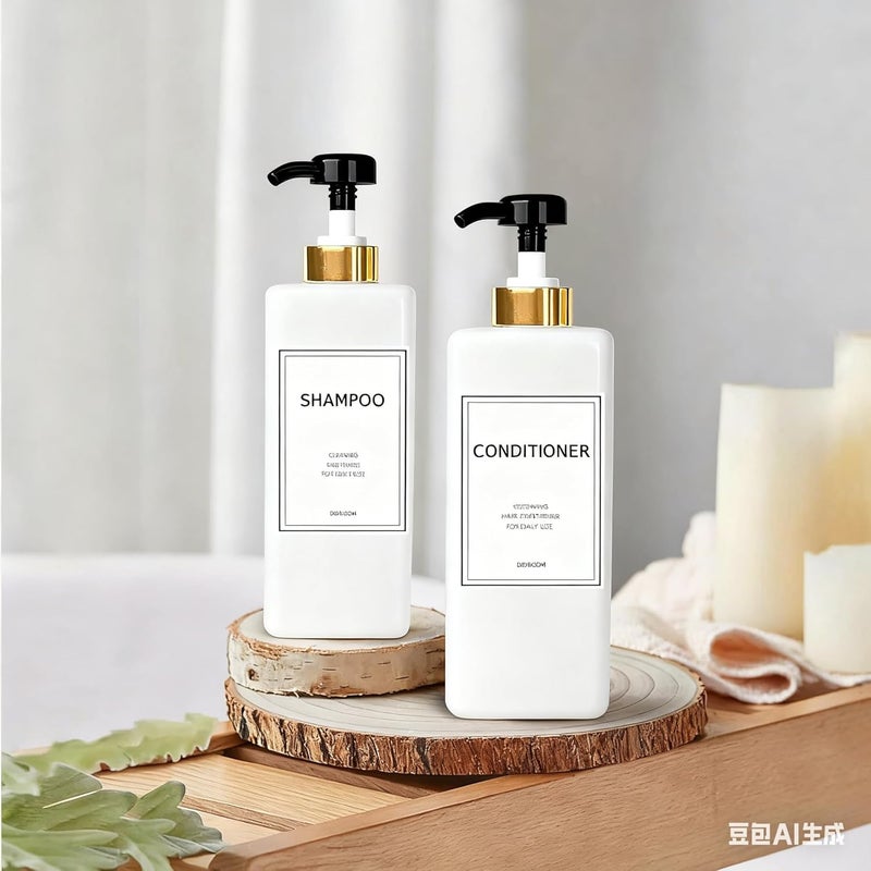 DIDROOM Modern Gold Shampoo and Conditioner Dispenser (21 oz, Pack of 3) Refillable Pump Bottle Set Empty Shower Plastic Bottles with Pump for Bathroom Body Wash Soap and Shower, 3 Types Waterproof Labels - Image 5